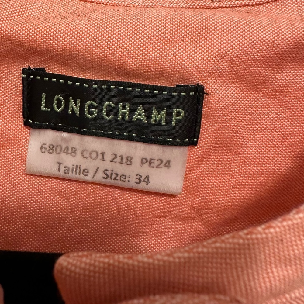 Longchamp Crew Neck Button Up Long Sleeve Peach Cotton Blouse Top Shirt Womens 4 - Picture 6 of 6